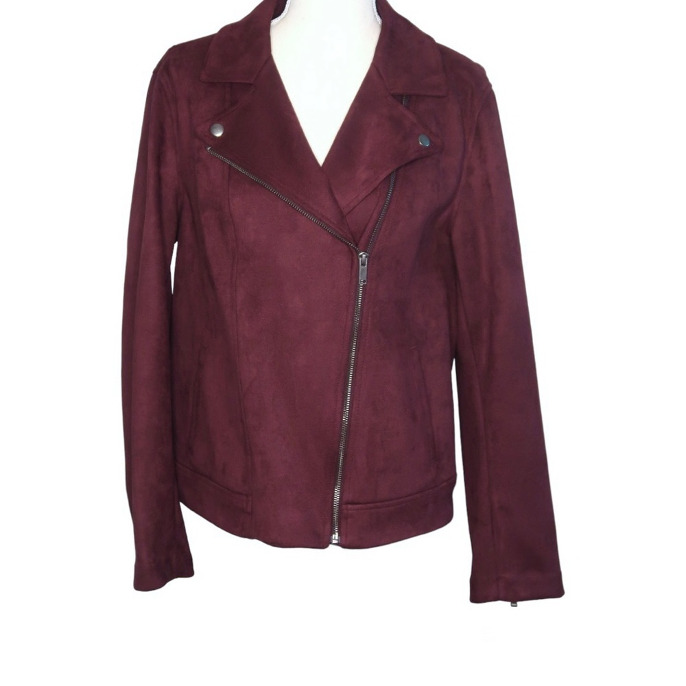 Old Navy Burgundy Suede Moto Jacket - Size: L